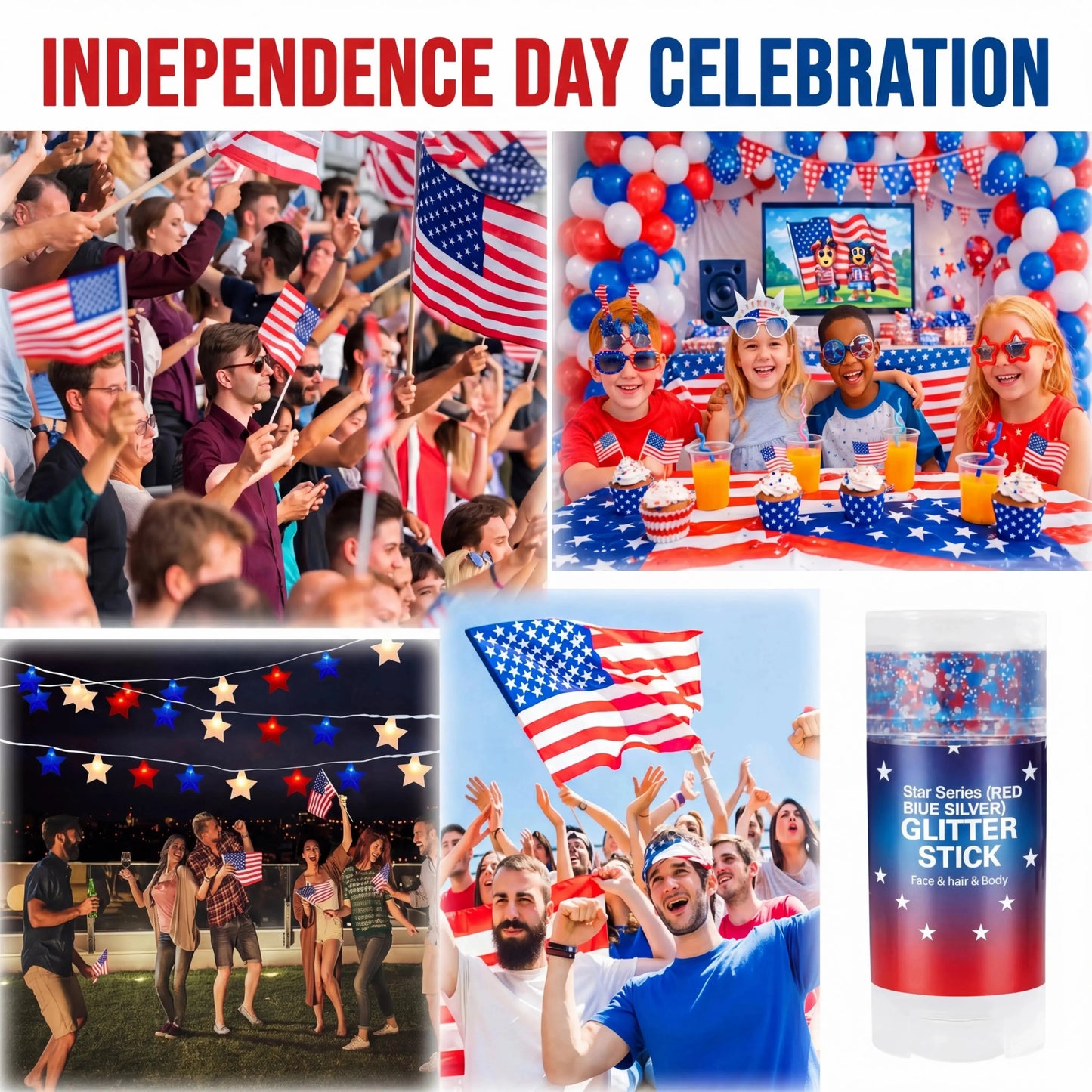🦅4th of July Glitter Stick✨🔔Red, White & Blue Body & Hair Sparkle-CU