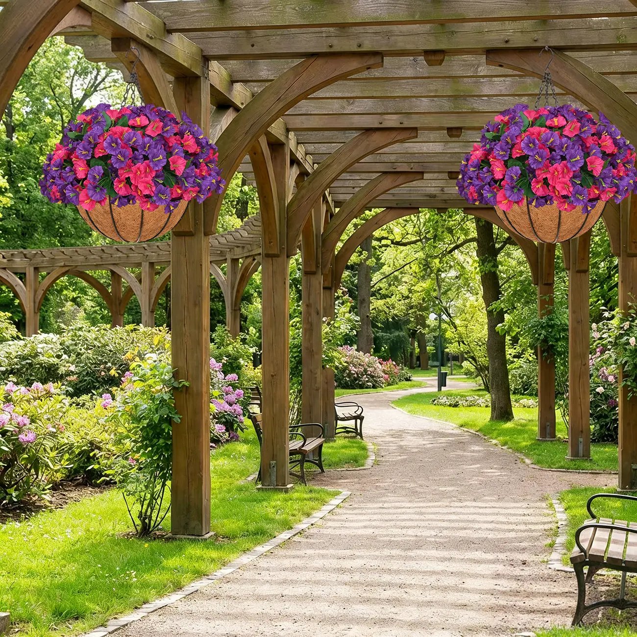 💐2 Pcs Ultra-Realistic Hanging Floral Decor with Hand-Assembled Artificial Flower Basket- CU