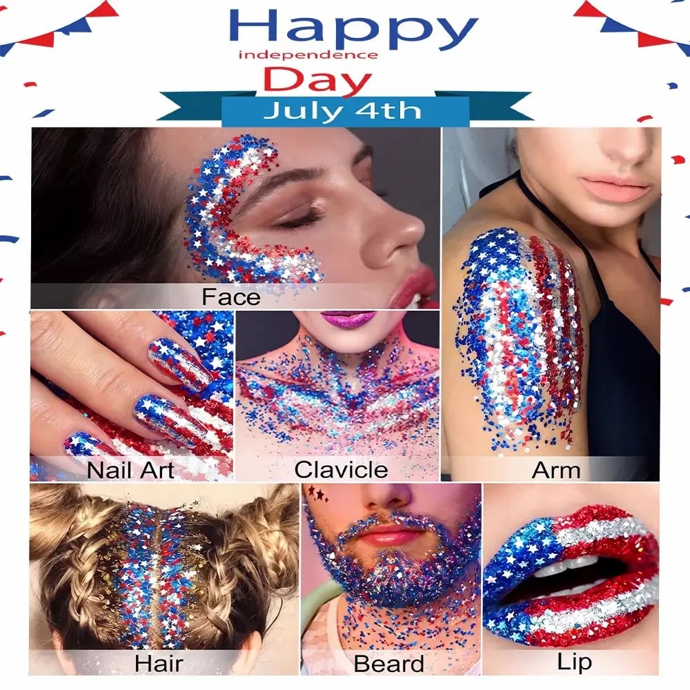 🦅4th of July Glitter Stick✨🔔Red, White & Blue Body & Hair Sparkle-CU
