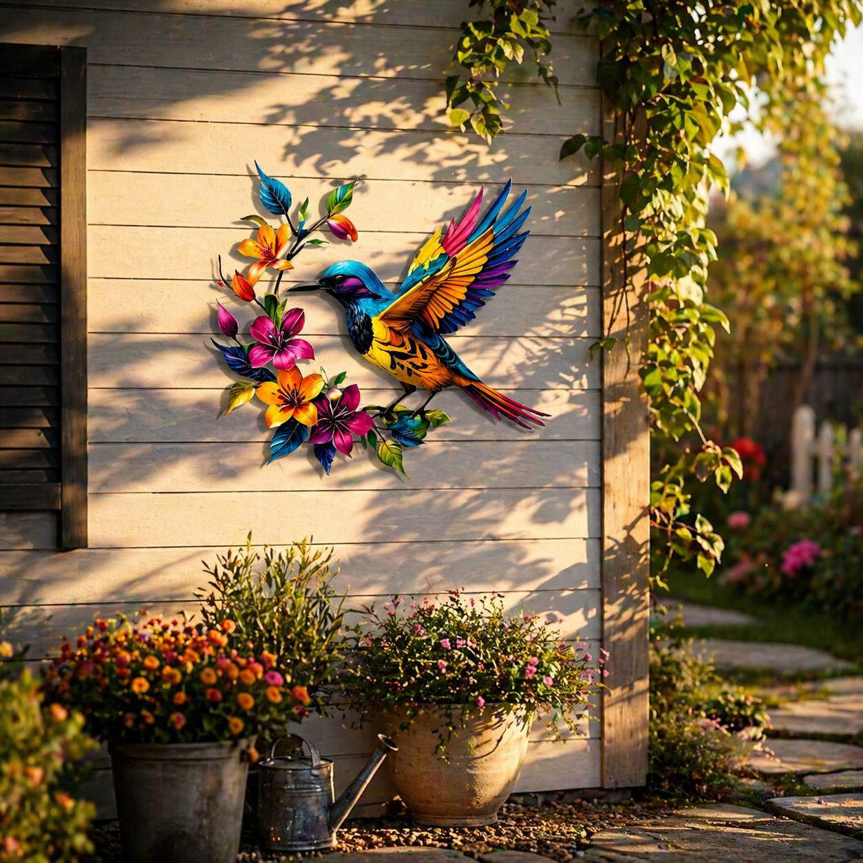 🔥Last Day 60% OFF🐦 Hummingbird & Flower Metal Wall Art 🌸 – Nature-Inspired Outdoor Garden Wall Decor🏡🎁-CU