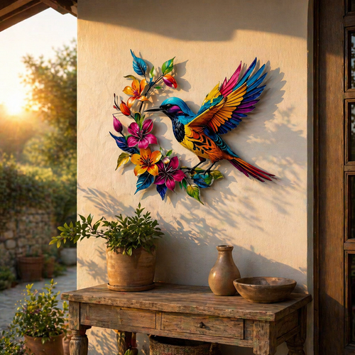 🔥Last Day 60% OFF🐦 Hummingbird & Flower Metal Wall Art 🌸 – Nature-Inspired Outdoor Garden Wall Decor🏡🎁-CU