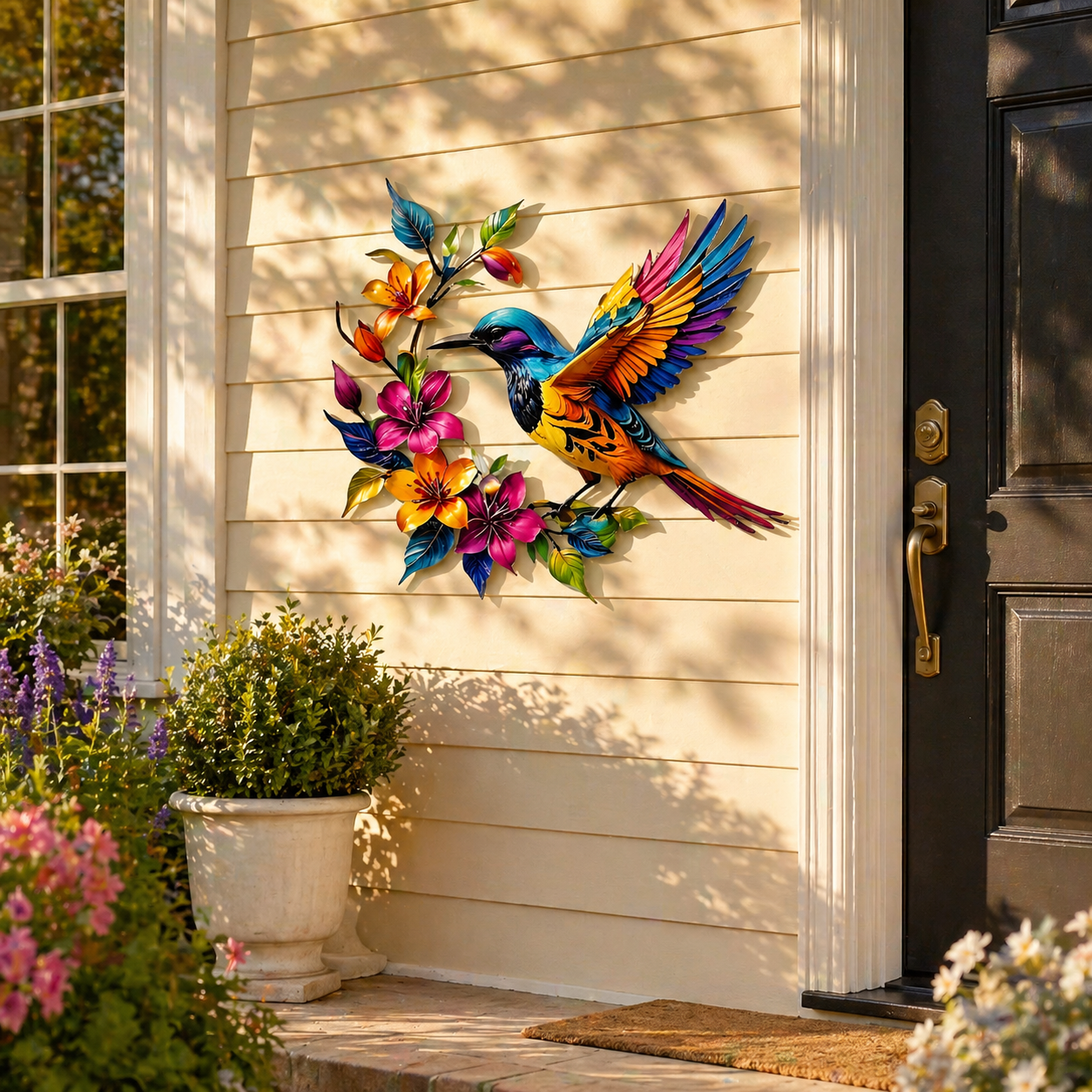 🔥Last Day 60% OFF🐦 Hummingbird & Flower Metal Wall Art 🌸 – Nature-Inspired Outdoor Garden Wall Decor🏡🎁-CU