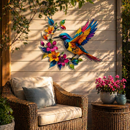 🔥Last Day 60% OFF🐦 Hummingbird & Flower Metal Wall Art 🌸 – Nature-Inspired Outdoor Garden Wall Decor🏡🎁-CU