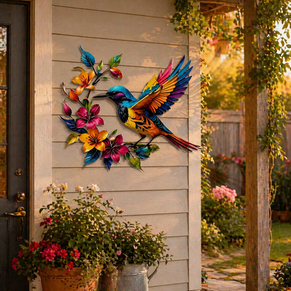 🔥Last Day 60% OFF🐦 Hummingbird & Flower Metal Wall Art 🌸 – Nature-Inspired Outdoor Garden Wall Decor🏡🎁-CU