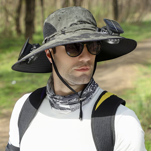 🔥 Wide Brim Solar Fan Outdoor Fishing Hat-Solar & USB Charging-CU