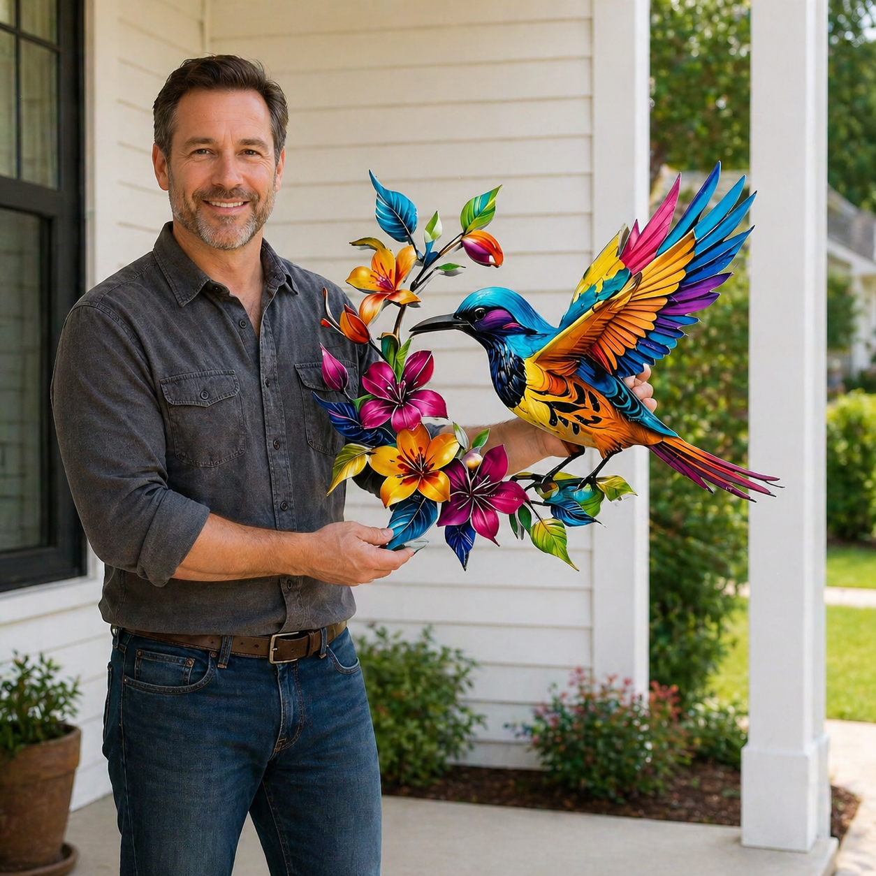 🔥Last Day 60% OFF🐦 Hummingbird & Flower Metal Wall Art 🌸 – Nature-Inspired Outdoor Garden Wall Decor🏡🎁-CU