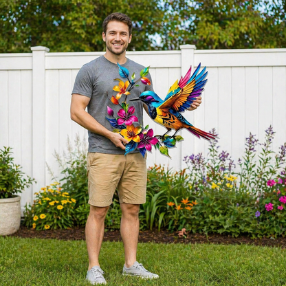 🔥Last Day 60% OFF🐦 Hummingbird & Flower Metal Wall Art 🌸 – Nature-Inspired Outdoor Garden Wall Decor🏡🎁-CU