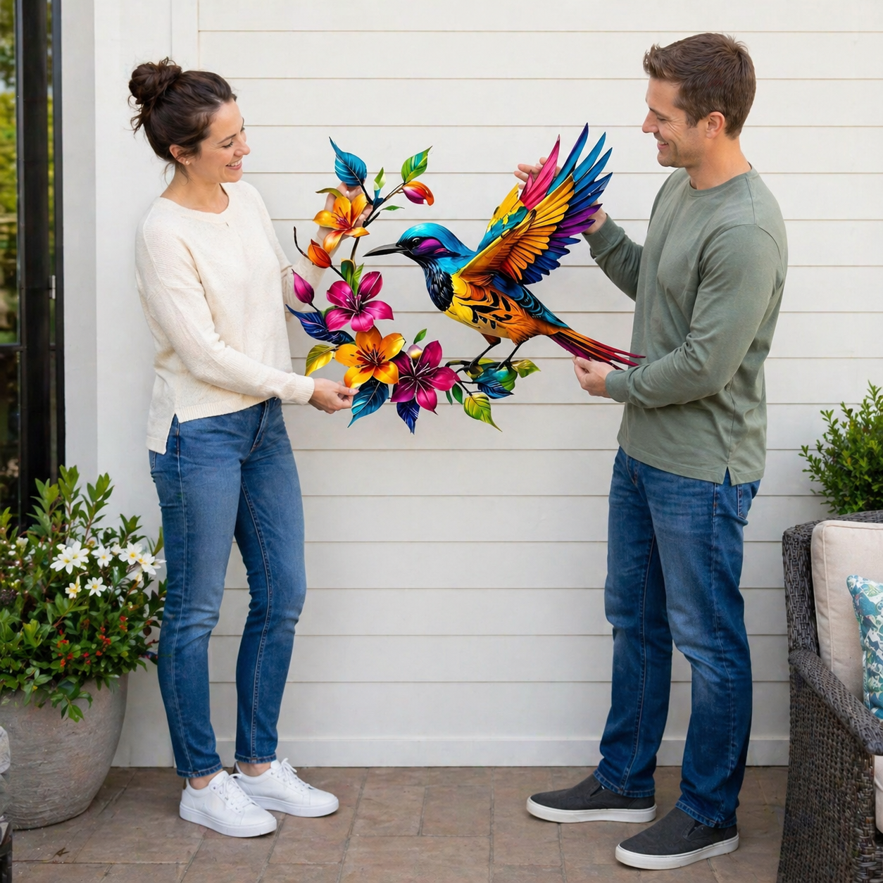 🔥Last Day 60% OFF🐦 Hummingbird & Flower Metal Wall Art 🌸 – Nature-Inspired Outdoor Garden Wall Decor🏡🎁-CU