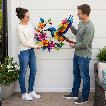 🔥Last Day 60% OFF🐦 Hummingbird & Flower Metal Wall Art 🌸 – Nature-Inspired Outdoor Garden Wall Decor🏡🎁-CU