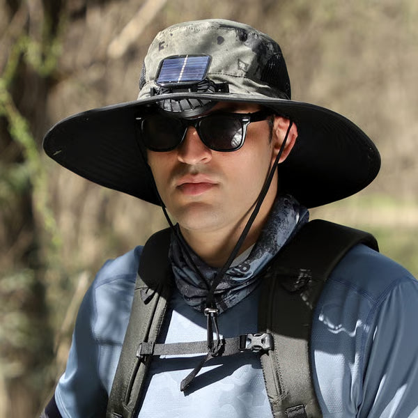 🔥 Wide Brim Solar Fan Outdoor Fishing Hat-Solar & USB Charging-CU