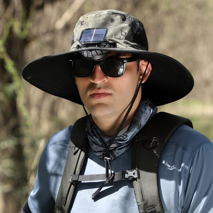 🔥 Wide Brim Solar Fan Outdoor Fishing Hat-Solar & USB Charging-CU