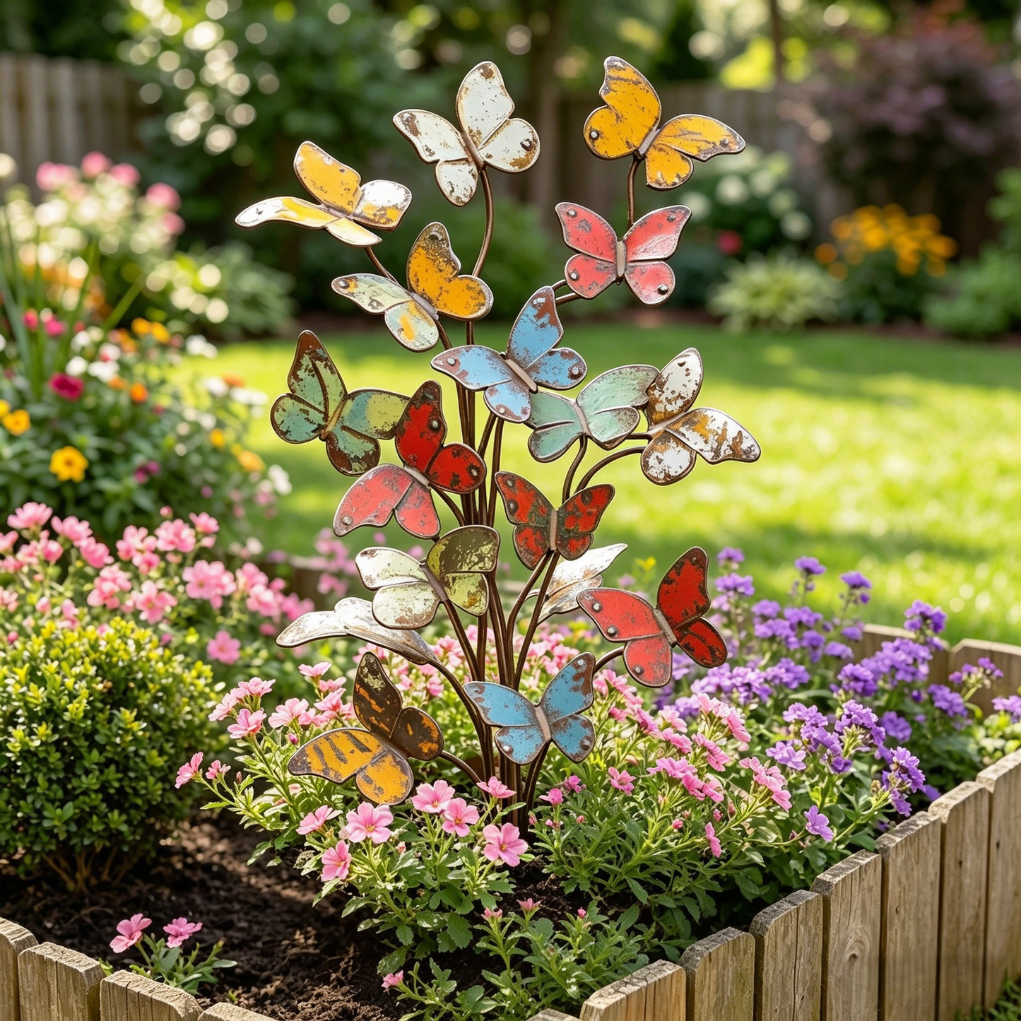 Multicolored Metal Butterfly Garden Stake