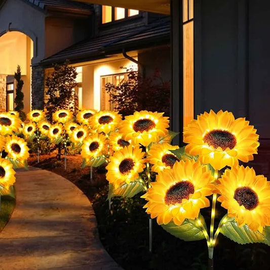 Solar Powered LED Sunflower Garden Lights - IP65 Waterproof Triple-Head Garden Stakes with 36 Micro-LEDs & Auto Dusk-to-Dawn Sensor