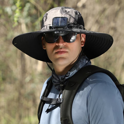 🔥 Wide Brim Solar Fan Outdoor Fishing Hat-Solar & USB Charging-CU