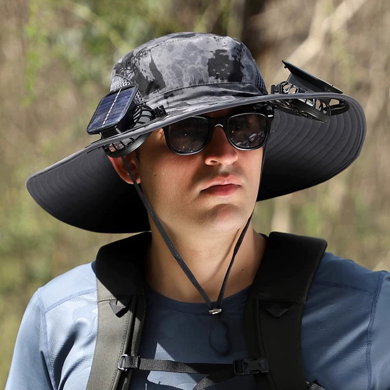 🔥 Wide Brim Solar Fan Outdoor Fishing Hat-Solar & USB Charging-CU