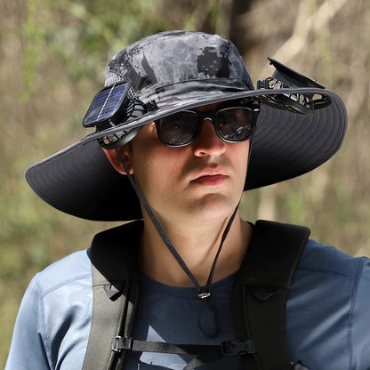 🔥 Wide Brim Solar Fan Outdoor Fishing Hat-Solar & USB Charging-CU
