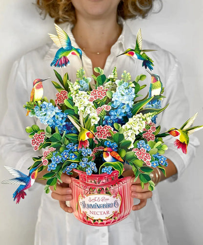 💐 Hummingbird Oasis Floral Decor 💖 | Handcrafted Paper Bouquet with Realistic Hovering Birds 🕊️-CU