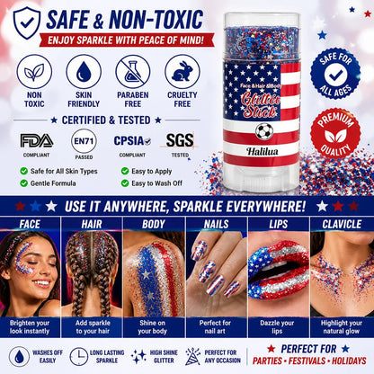 🦅4th of July Glitter Stick✨🔔Red, White & Blue Body & Hair Sparkle-CU