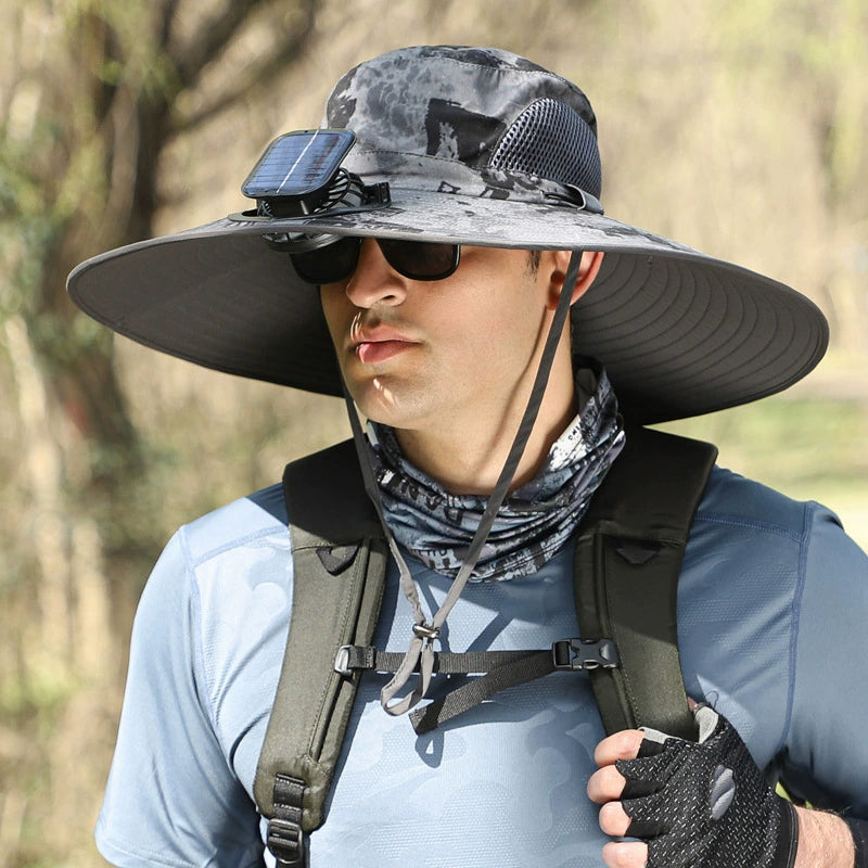🔥 Wide Brim Solar Fan Outdoor Fishing Hat-Solar & USB Charging-CU