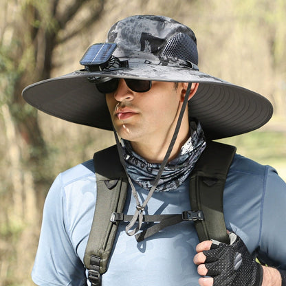 🔥 Wide Brim Solar Fan Outdoor Fishing Hat-Solar & USB Charging-CU