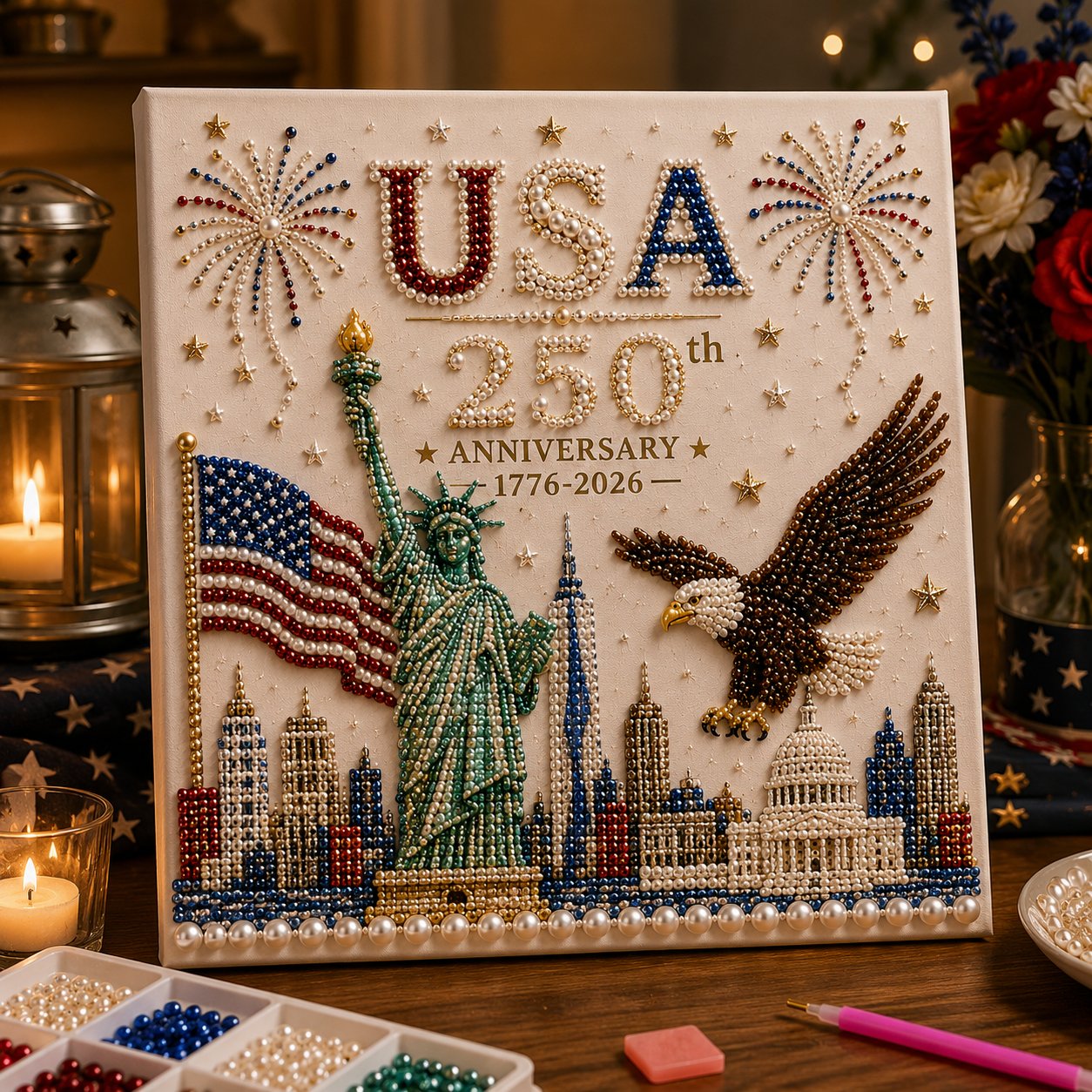 🔥LAST DAY 50% OFF - 🇺🇸 USA 250th Anniversary DIY Pearl Painting Kit ✨❤️‍🔥-CU