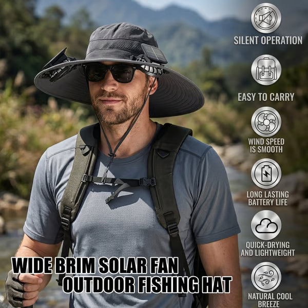 🔥 Wide Brim Solar Fan Outdoor Fishing Hat-Solar & USB Charging-CU