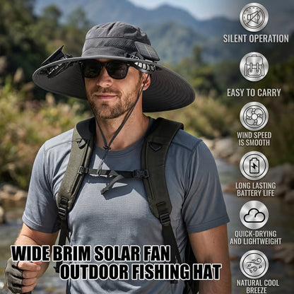 🔥 Wide Brim Solar Fan Outdoor Fishing Hat-Solar & USB Charging-CU