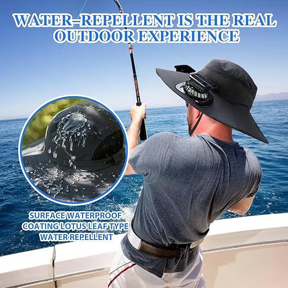🔥 Wide Brim Solar Fan Outdoor Fishing Hat-Solar & USB Charging-CU