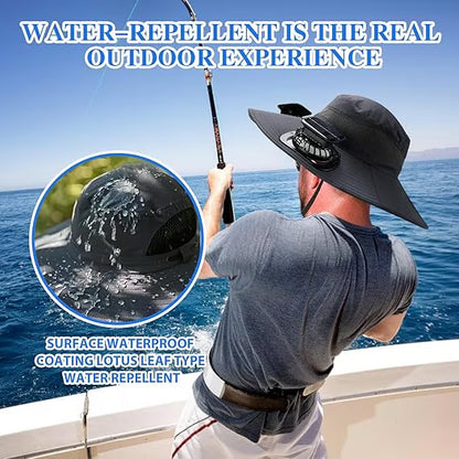 🔥 Wide Brim Solar Fan Outdoor Fishing Hat-Solar & USB Charging-CU