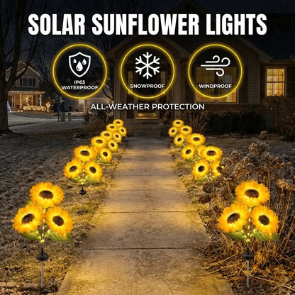 Solar Powered LED Sunflower Garden Lights - IP65 Waterproof Triple-Head Garden Stakes with 36 Micro-LEDs & Auto Dusk-to-Dawn Sensor