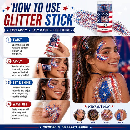 🦅4th of July Glitter Stick✨🔔Red, White & Blue Body & Hair Sparkle-CU