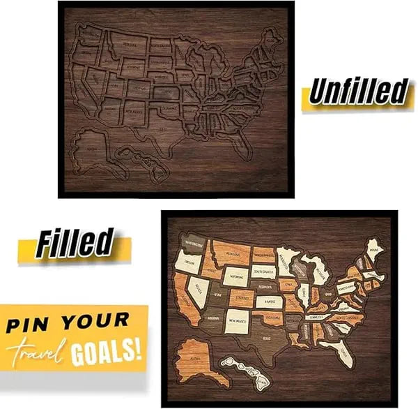 🔥Last Day 55% OFF -🇺🇸 Wooden USA Travel Map Puzzle🧩A Stylish Way to Track Your Journey-CU