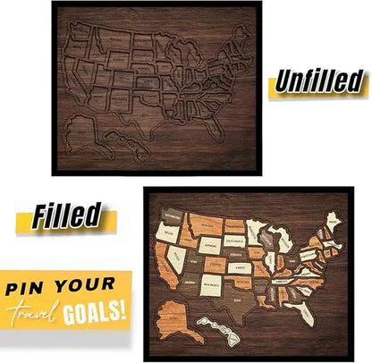 🔥Last Day 55% OFF -🇺🇸 Wooden USA Travel Map Puzzle🧩A Stylish Way to Track Your Journey-CU
