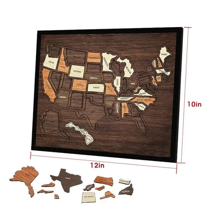 🔥Last Day 55% OFF -🇺🇸 Wooden USA Travel Map Puzzle🧩A Stylish Way to Track Your Journey-CU