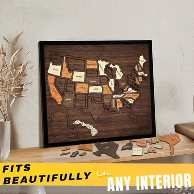 🔥Last Day 55% OFF -🇺🇸 Wooden USA Travel Map Puzzle🧩A Stylish Way to Track Your Journey-CU