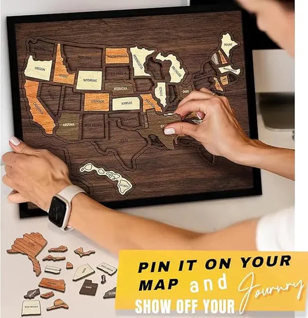 🔥Last Day 55% OFF -🇺🇸 Wooden USA Travel Map Puzzle🧩A Stylish Way to Track Your Journey-CU