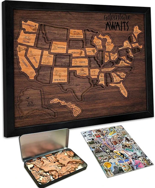 🔥Last Day 55% OFF -🇺🇸 Wooden USA Travel Map Puzzle🧩A Stylish Way to Track Your Journey-CU