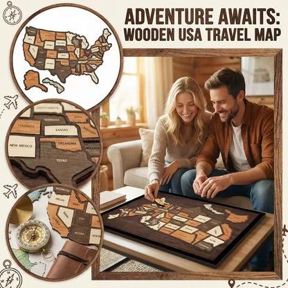 🔥Last Day 55% OFF -🇺🇸 Wooden USA Travel Map Puzzle🧩A Stylish Way to Track Your Journey-CU