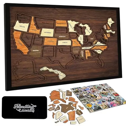 🔥Last Day 55% OFF -🇺🇸 Wooden USA Travel Map Puzzle🧩A Stylish Way to Track Your Journey-CU