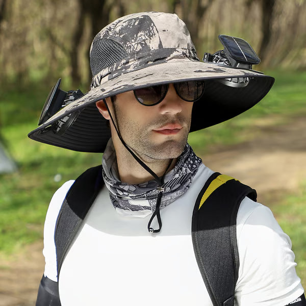 🔥 Wide Brim Solar Fan Outdoor Fishing Hat-Solar & USB Charging-CU