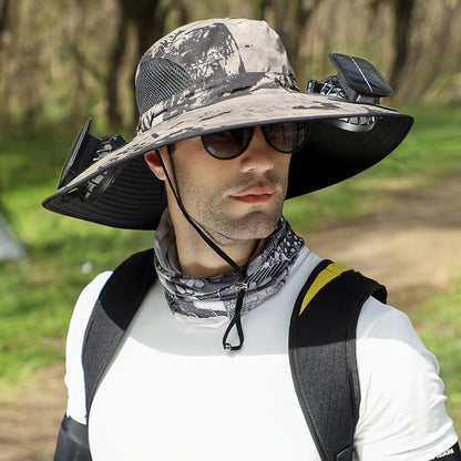 🔥 Wide Brim Solar Fan Outdoor Fishing Hat-Solar & USB Charging-CU