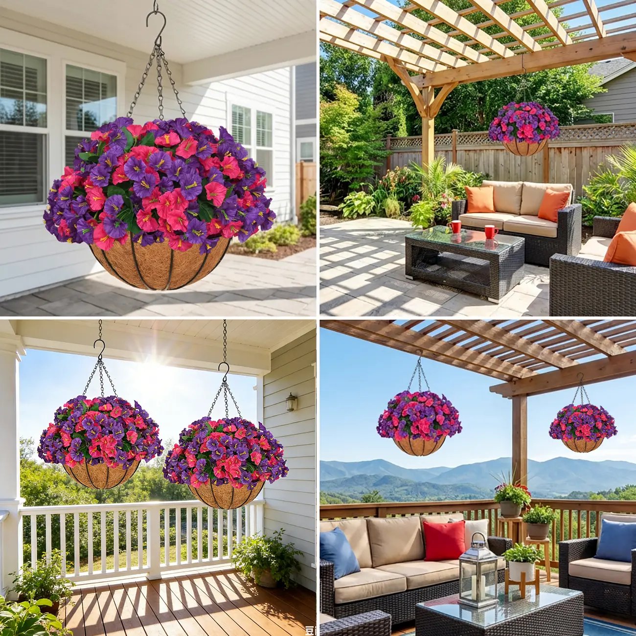 💐2 Pcs Ultra-Realistic Hanging Floral Decor with Hand-Assembled Artificial Flower Basket- CU