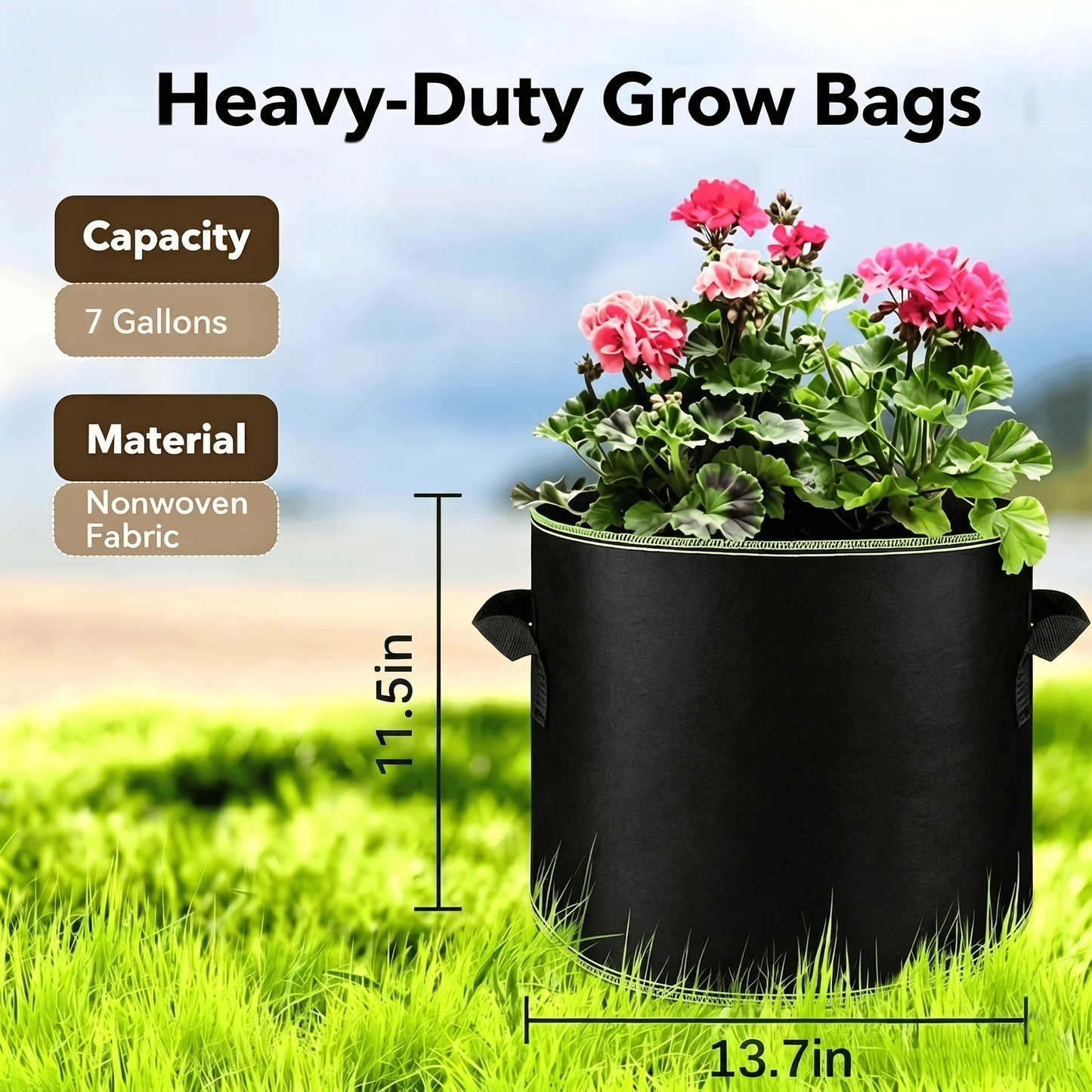 🌱 Heavy Duty Grow Bags – Aeration Fabric Pots with Handles for Vegetables, Flowers & Fruits 🪴-CU