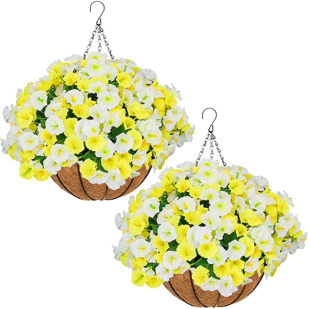 💐2 Pcs Ultra-Realistic Hanging Floral Decor with Hand-Assembled Artificial Flower Basket- CU