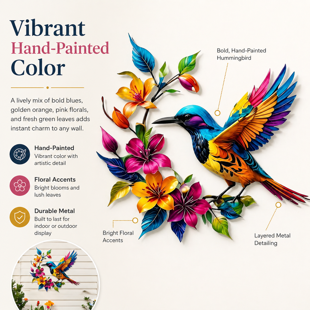 🔥Last Day 60% OFF🐦 Hummingbird & Flower Metal Wall Art 🌸 – Nature-Inspired Outdoor Garden Wall Decor🏡🎁-CU