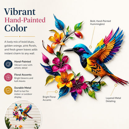 🔥Last Day 60% OFF🐦 Hummingbird & Flower Metal Wall Art 🌸 – Nature-Inspired Outdoor Garden Wall Decor🏡🎁-CU