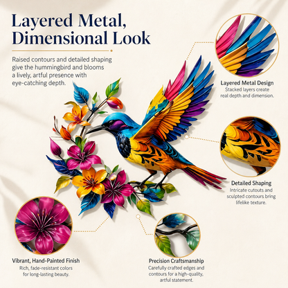 🔥Last Day 60% OFF🐦 Hummingbird & Flower Metal Wall Art 🌸 – Nature-Inspired Outdoor Garden Wall Decor🏡🎁-CU