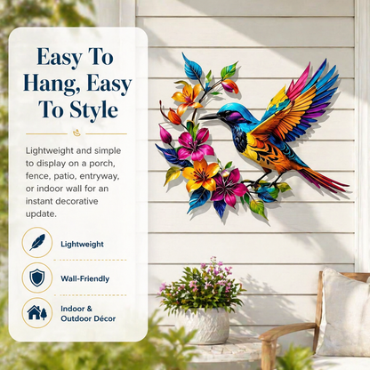 🔥Last Day 60% OFF🐦 Hummingbird & Flower Metal Wall Art 🌸 – Nature-Inspired Outdoor Garden Wall Decor🏡🎁-CU