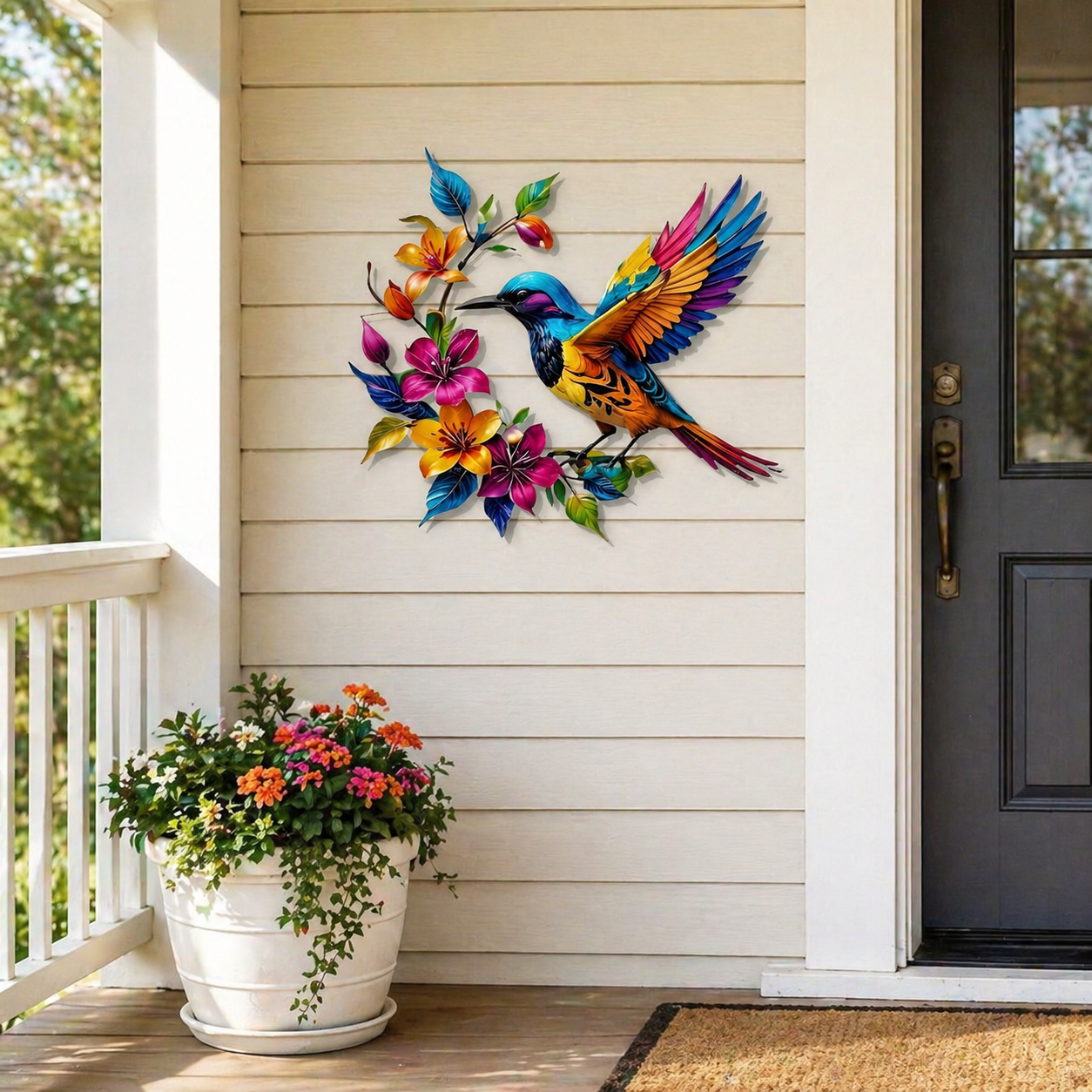 🔥Last Day 60% OFF🐦 Hummingbird & Flower Metal Wall Art 🌸 – Nature-Inspired Outdoor Garden Wall Decor🏡🎁-CU