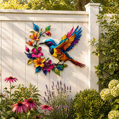 🔥Last Day 60% OFF🐦 Hummingbird & Flower Metal Wall Art 🌸 – Nature-Inspired Outdoor Garden Wall Decor🏡🎁-CU